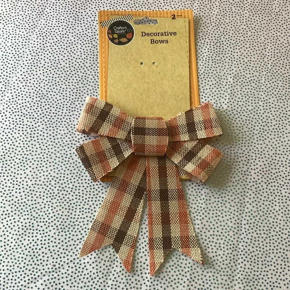 Brown/Beige/Orange Plaid Fabric Gift Bow  used missed one